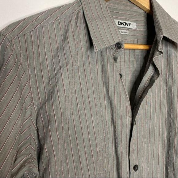 Y2K DKNY Slim Fit Button Down Blouse striped gray - Picture 11 of 12